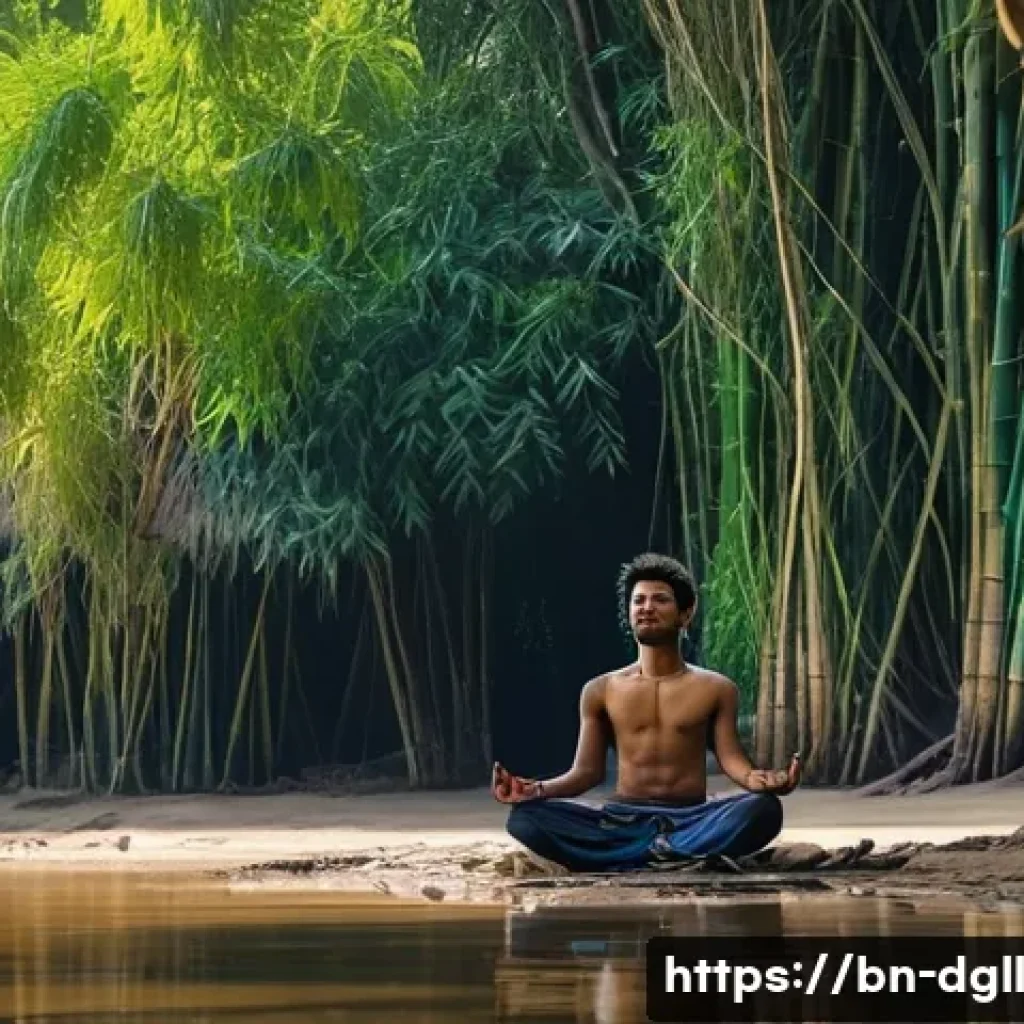 디지털 디톡스 캠프의 장기적 효과 분석 - A serene digital detox camp setting in rural Bangladesh, featuring a young adult sitting peacefully ...
