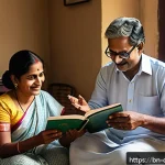 Home 19 디지털 디톡스 캠프 나만의 비전 설정하기 - A serene Bengali family scene in a cozy living room, where a middle-aged Bengali man and woman are h...